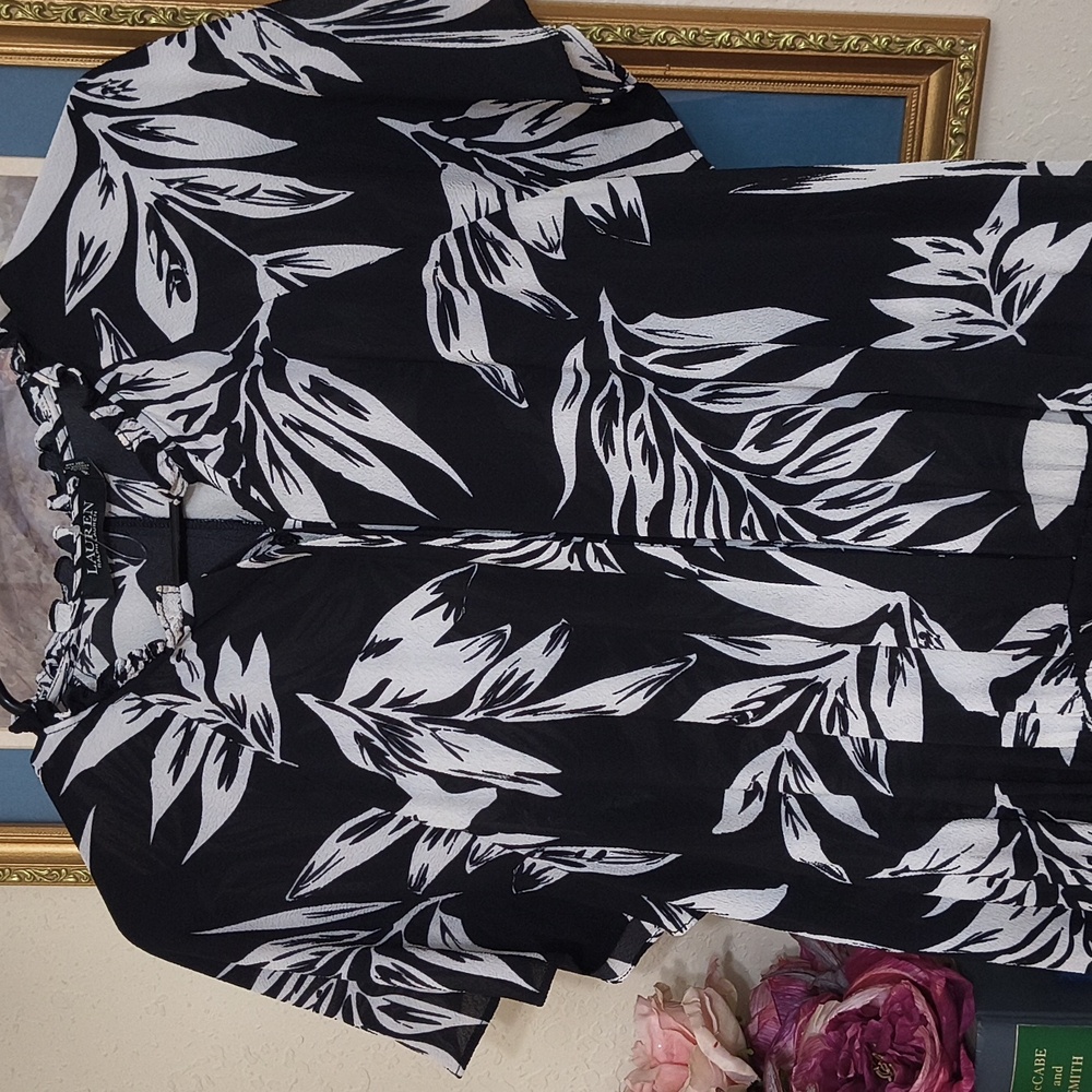 Ralph Lauren Monochrome Leaf Pattern Jumpsuit Size 14 P Scandinavian Vacation - Picture 4 of 9